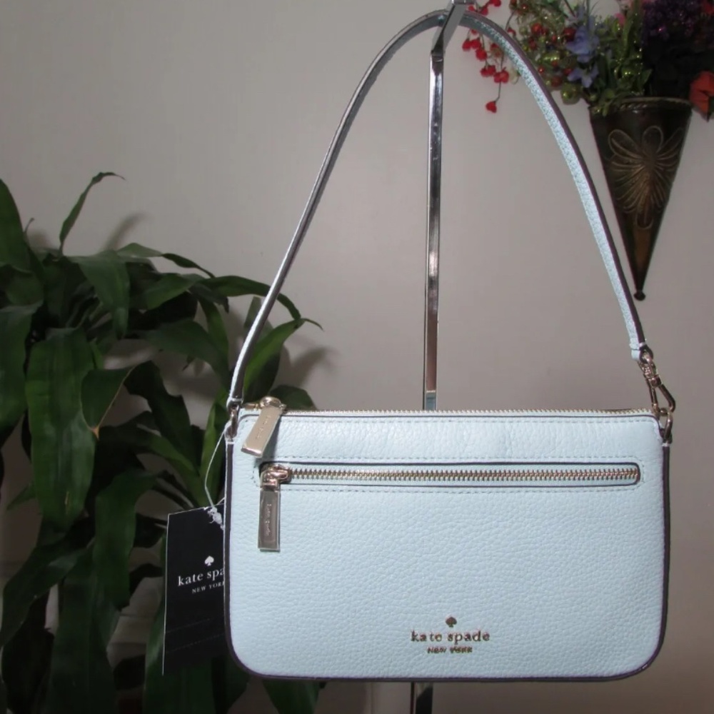 NWT Kate Spade Pebble Leather Leila Converti Wristlet Dewy Blue or Black K6088